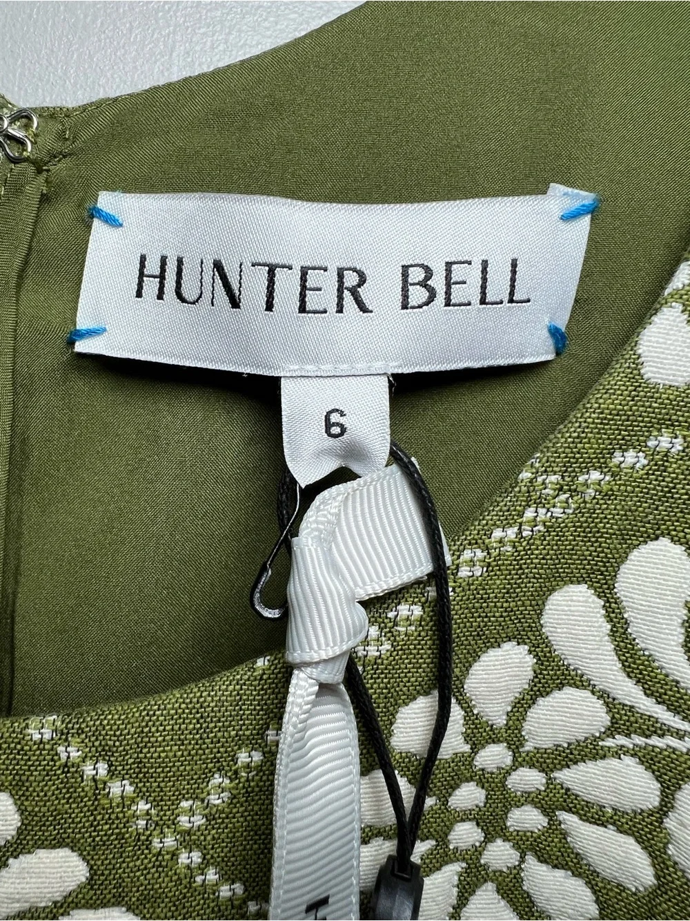HUNTER BELL Maddy Dress size 6 Olive Green and White Floral Print midi Dress - Picture 8 of 10
